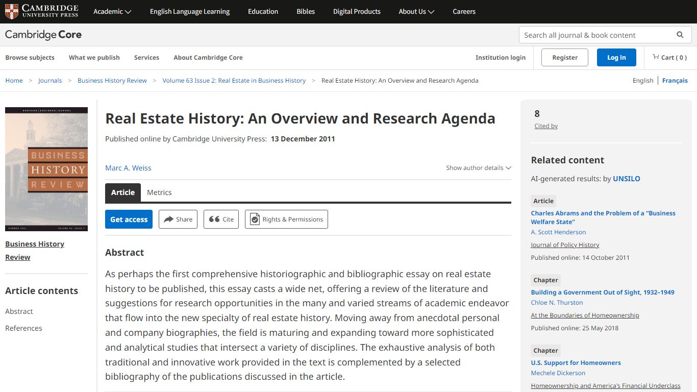 Real Estate History: An Overview and Research Agenda
